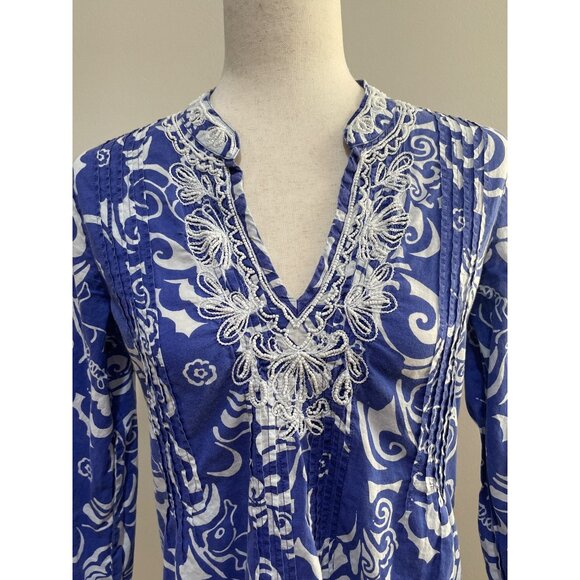 Lilly Pulitzer Sarasota Beaded Tunic Womens S Blue Shell Print - Picture 4 of 9